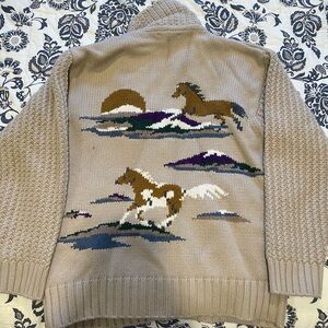 Faherty Tan Sweater with Horse Design